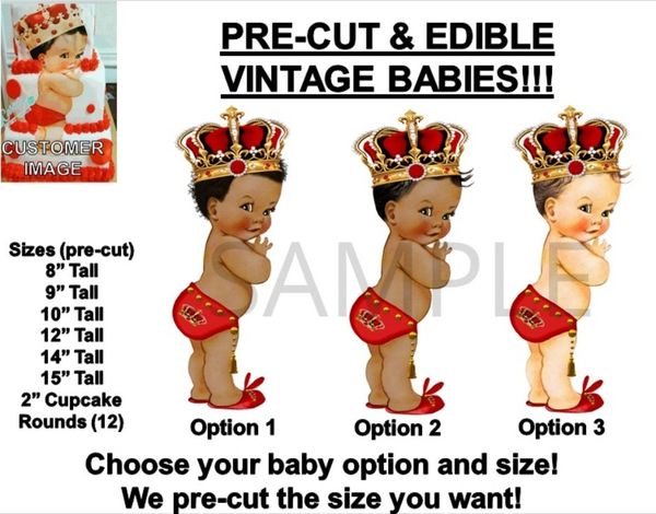 PRE-CUT Red Gold Little Prince Studded Crown Baby EDIBLE Cake Topper Image Crown