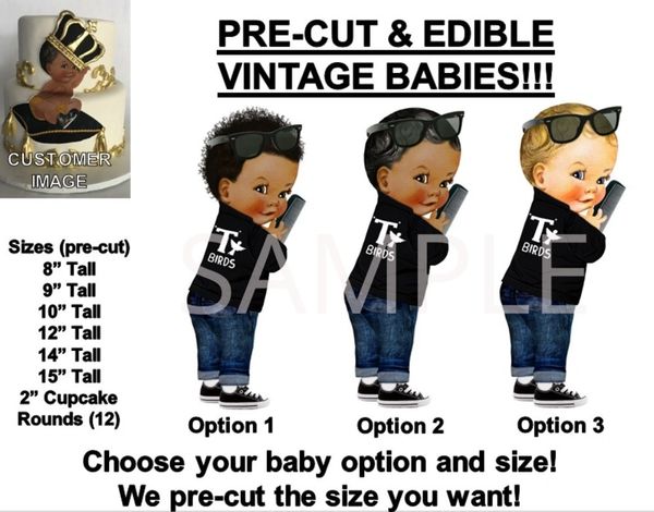 PRE-CUT 50's T Birds Black Leather Jacket Baby Boy EDIBLE Cake Topper Image afro