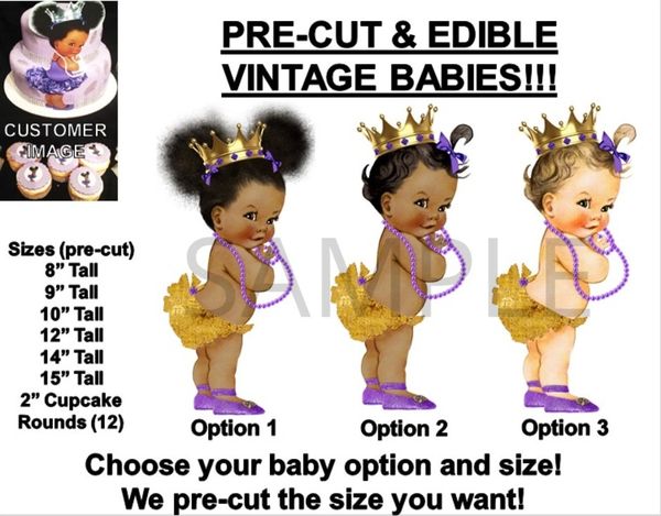 PRE-CUT Gold Ruffles Princess Baby Girl EDIBLE Cake Topper Image Purple Shoes
