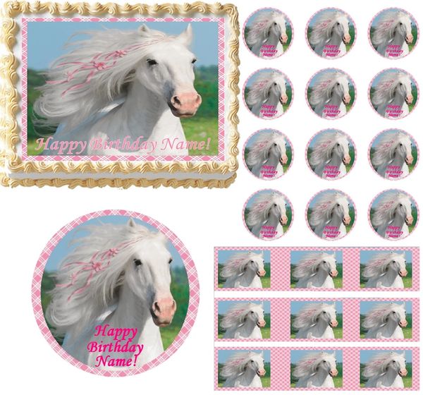 HEART MY HORSE Pink Pony Edible Cake Topper Image Frosting Sheet