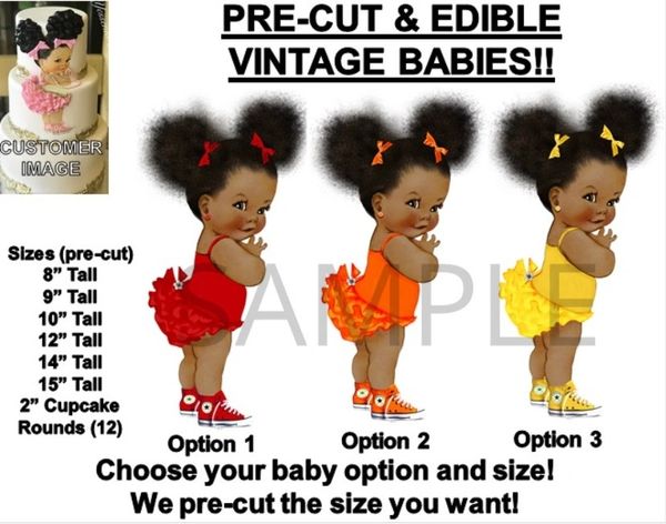 PRE-CUT Ruffle Pants Afro Puffs Baby Girl EDIBLE Cake Topper Image Sneakers