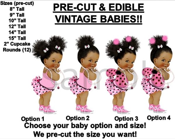 PRE-CUT Pink Ladybug Wings Afro Puffs Bun Baby EDIBLE Cake Topper Image Wings
