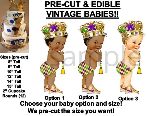 PRE-CUT Mardi Gras Diaper Little Prince EDIBLE Cake Topper Image Cupcakes Prince