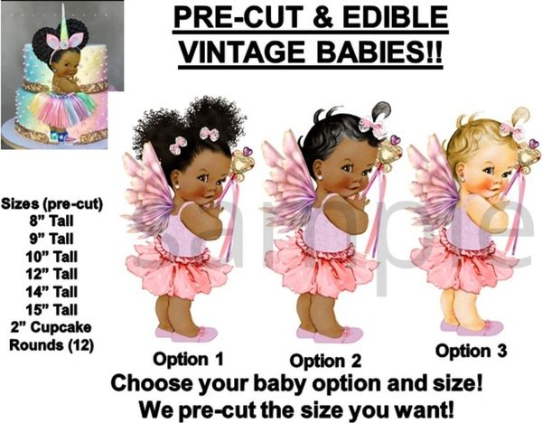 PRE-CUT Pink Lavender Fairy Wings Baby Girl EDIBLE Cake Topper Image Cupcakes