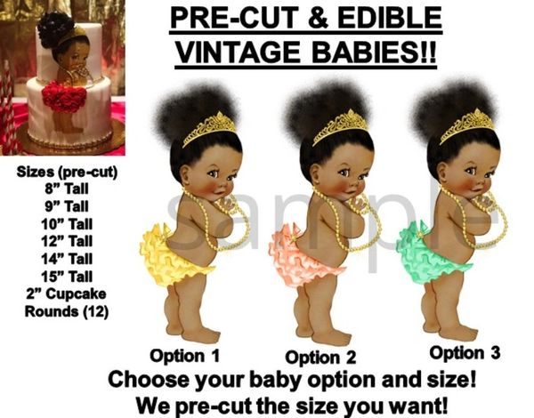 PRE-CUT Hair Bun Princess Ruffle Pants Afro Girl EDIBLE Cake Topper Image  cupcake | Edible Party Images