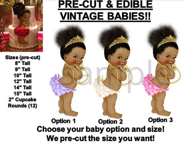 PRE-CUT Natural Hair Princess Ruffle Pants Afro Girl EDIBLE Cake Topper Image