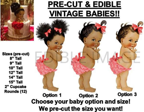PRE-CUT Barefoot Baby Red Gingham Ruffle Pants EDIBLE Cake Topper Image Cupcakes 