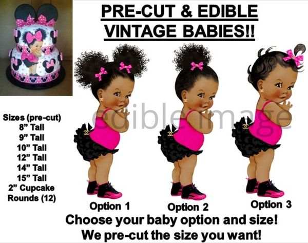 PRE-CUT Hot Pink and Black Ruffle Pants Baby Girl EDIBLE Cake Topper Cupcakes