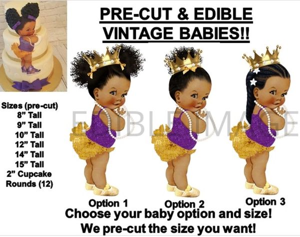 PRE-CUT Ruffle Pants Purple White Gold Shoes Baby Girl Edible Cake Topper Image