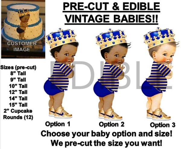 PRE-CUT Little Prince Royal Blue Gold Stripe Shirt Edible Cake Topper Image Cupcakes