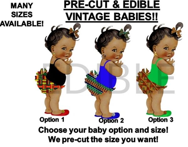 PRE-CUT African Kente Print Princess Afro Baby EDIBLE Cake Topper Image Cupcakes