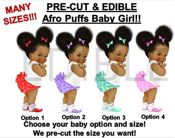 PRE-CUT Ruffle Pants Natural Hair Afro Puffs Girl EDIBLE Cake Topper Image