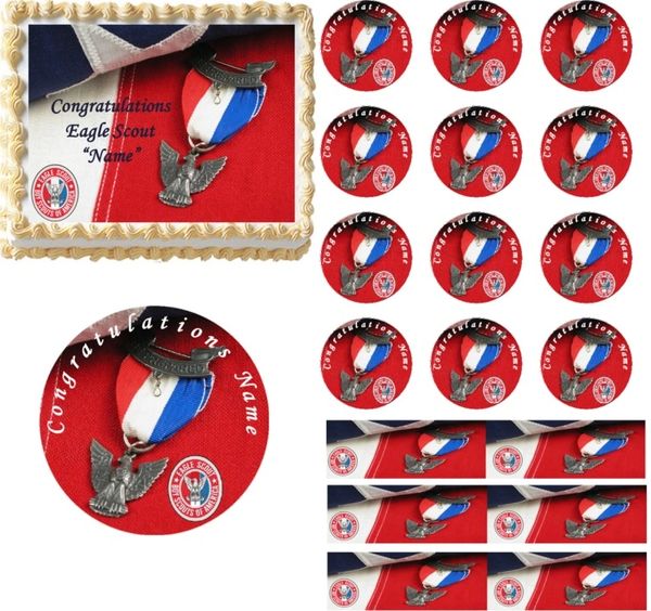 Eagle Scout Award on Flag EDIBLE Cake Topper Image Court of Honor Cake Cupcakes