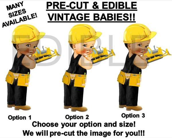 PRE-CUT Yellow and Black Construction Baby Boy EDIBLE Cake Topper Image