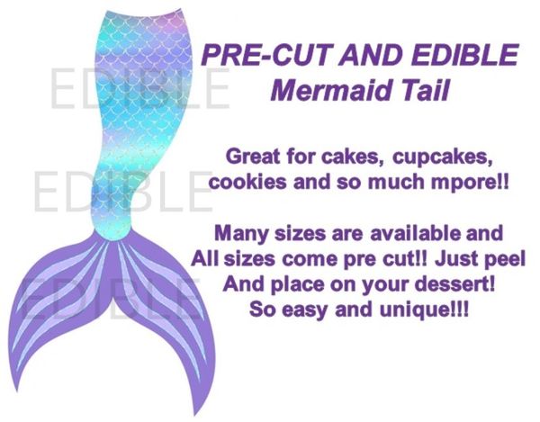 mermaid tail cake edible purple topper teal sheet roblox turquoise shimmer shine cupcakes cut pre frosting decoration