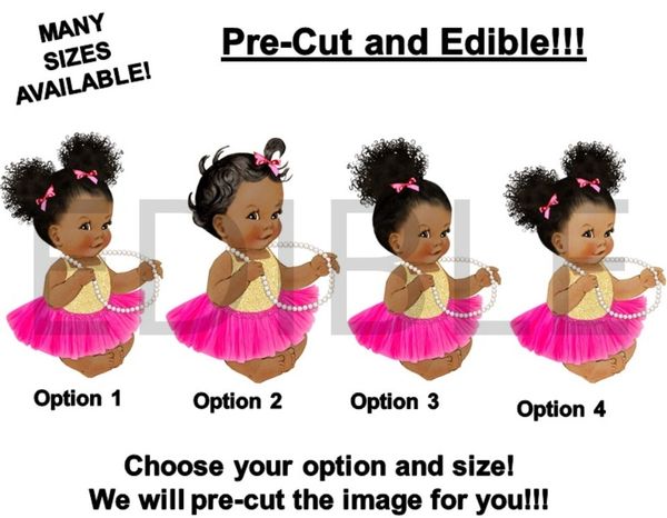 PRE-CUT Hot Pink Gold Tulle Skirt Sitting Baby Girl EDIBLE Cake Topper Image Cupcakes