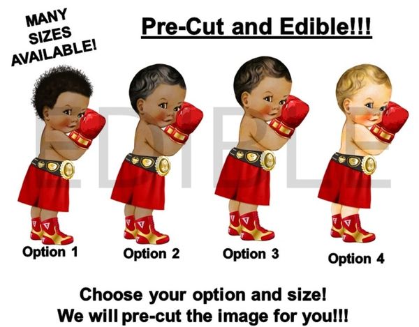 PRE-CUT EDIBLE Red and Gold Little Prince Boxer Gloves Cake Topper Image Cupcakes