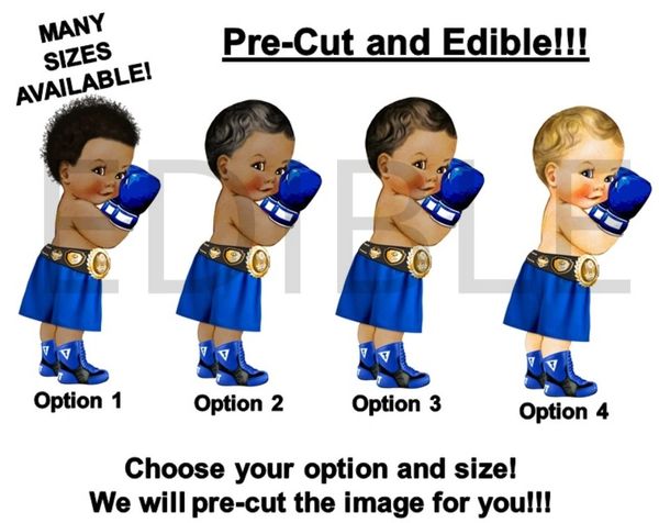 PRE-CUT EDIBLE Royal Blue and Gold Little Prince Boxer Gloves Cake Topper Image Cupcakes