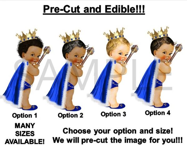 PRE-CUT Royal Blue and Gold Fur Cape Little Royal Prince EDIBLE Cake Topper Image Cupcakes