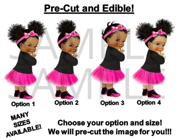 PRE-CUT Hot Pink and Black Boss Baby Girl Tutu Sneakers EDIBLE Cake Topper Image