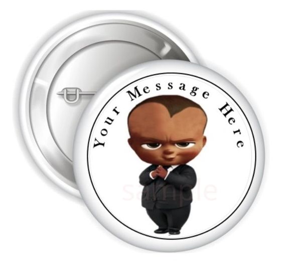 African American Boss Baby Boy Black Suit Pinback Buttons, 2.25" Party Favor Pins Buttons, Boss Baby Pins Buttons, Boss Baby Theme Party