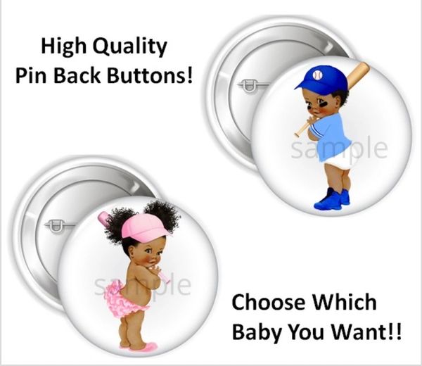 Pink and Blue Baseball Babies of Color Girl Boy Pinback Buttons, 2.25" Party Favor Pins Buttons, Gender Reveal Buttons, Sports Theme Buttons