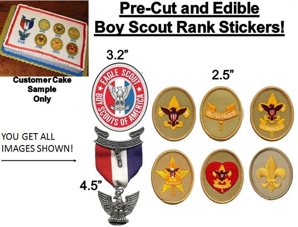 PRE-CUT Boy Scout Eagle Scout Ranks EDIBLE Cake Stickers | Court of Honor Cake | Edible Cake Stickers | Fondant Stickers | Boy Scout Cake