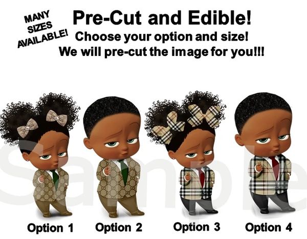 Pre Cut Designer Suit Dark Skin Boss Baby Girl Boss Baby Boy EDIBLE Cake Image Cupcakes, Boss Baby Cake, Boss Baby Cupcakes, Babies of Color