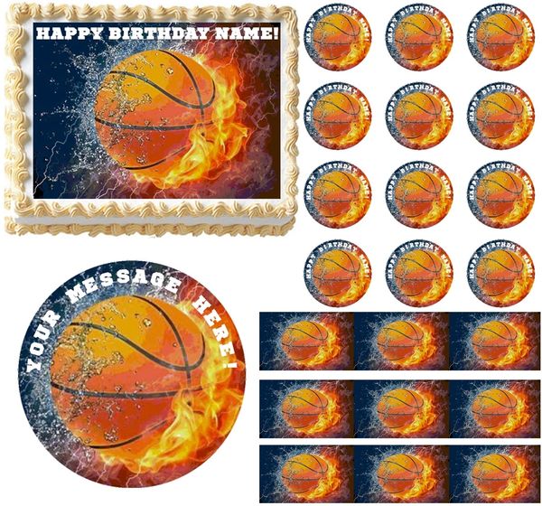 BASKETBALL on FIRE Water Sports Edible Cake Topper Image Frosting Sheet