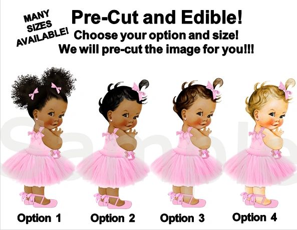 Pre Cut Candy Pink Tulle Party Dress Babies of Color Girls EDIBLE Cake Image Topper Cupcakes, Babies of Color, Pink Tulle Dress Baby Cake