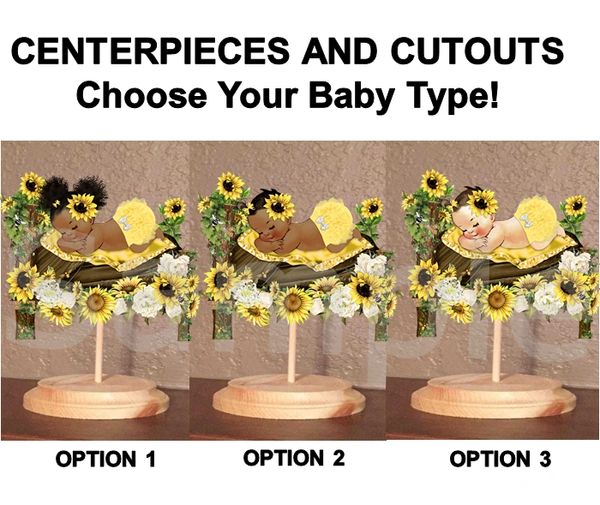 Sunshine Sleeping Baby Girl On Sunflower Woodland Bed Centerpiece Wood Stand Or Cut Outs Sunflower Baby Shower Theme Edible Party Images