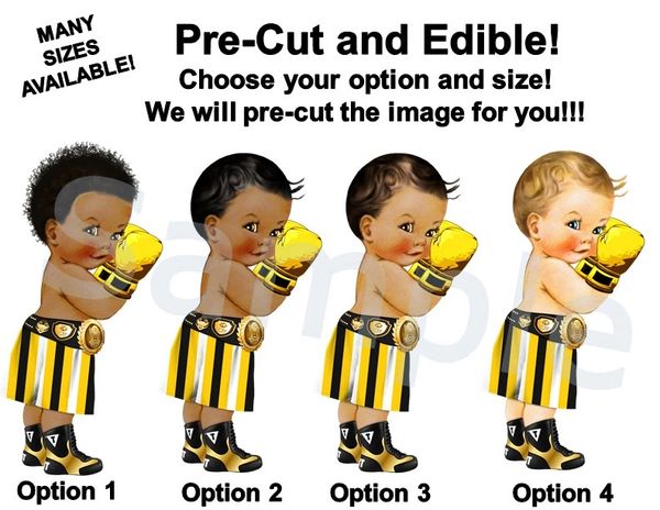 Little Prince Boxer EDIBLE Image for Desserts, Yellow Black White Boxer Boy, Boxing Baby Cake, Baby Shower Boxer Boy, Baby Shower Cake Boxer