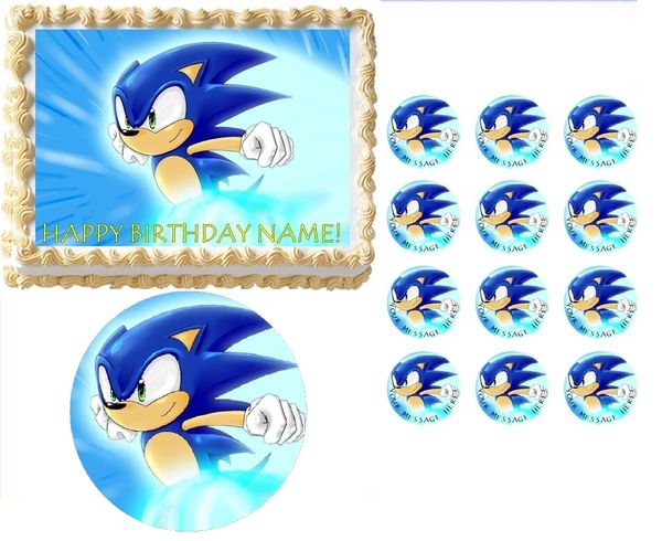 Sonic the Hedgehog Running and a Blue Background Edible Cake Topper Im – A  Birthday Place