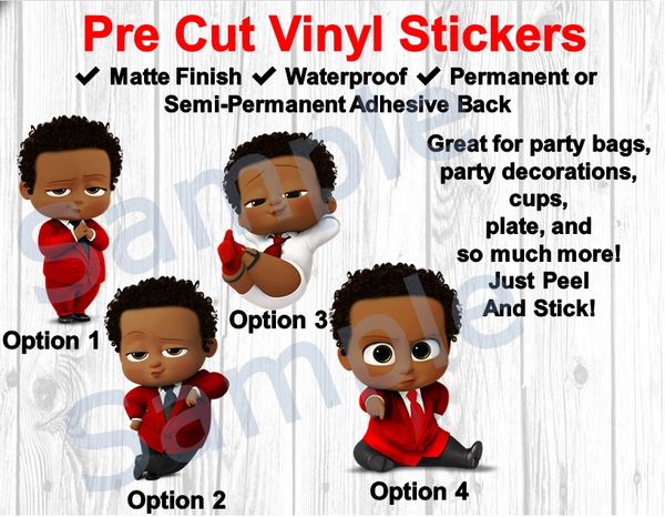 Boss Baby Boy Vinyl Stickers, Party Vinyl Stickers, Boss Baby Balloon Stickers, Boss Baby Red Suit Decal Stickers