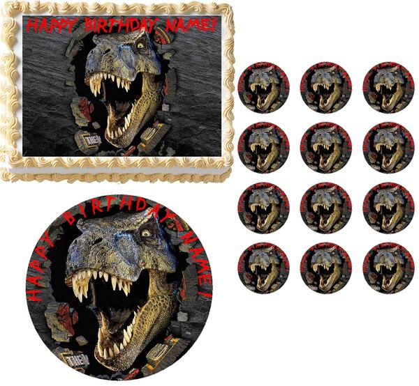 JURRASIC WORLD T REX Face Edible Cake Topper Image Frosting Sheet