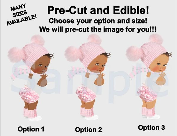 Winter Princess Baby Girl EDIBLE Image for Cake or Cupcakes, Oh Baby It's Cold Outside Theme, Winter Baby Cake, Pink and White Hat Scarf