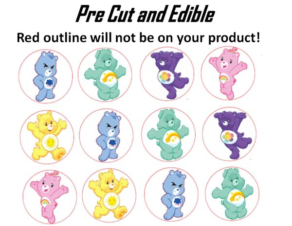 Care Bears Characters Edible Cupcake Cookie Toppers, Care Bears Edible Round Images