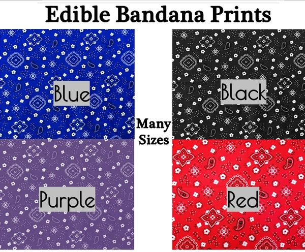 Bandanna Paisley Print Edible Cake Topper Image or Strips, Royal Blue, Black, Purple, Red, Bandanna Cake, Bandanna Cupcakes, Bandanna Edible