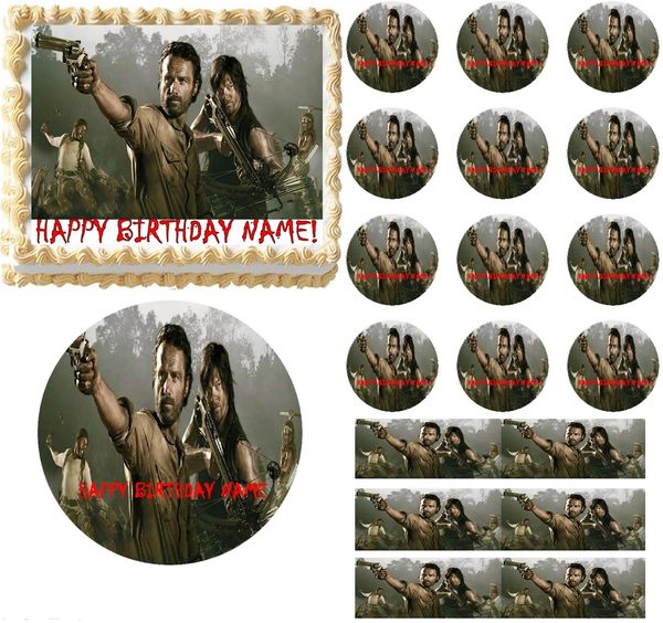Cake Toppers The Walking Dead Cupcake Toppersicing Wafer Paperedible Print Home Garden