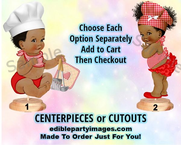 Baby Q Twins Boy or Girl Centerpiece with Stand OR Cut Outs, Red White Ginham Print