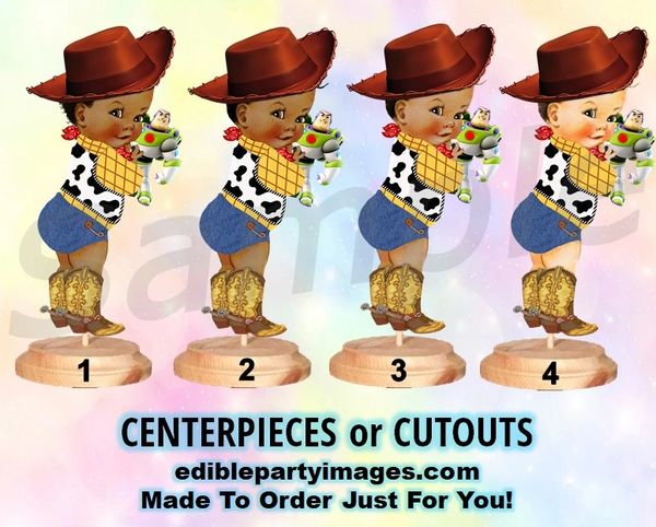 Western Cowboy Centerpiece with Stand OR Cut Outs, Toy Story Baby Boy Buzz Lightyear