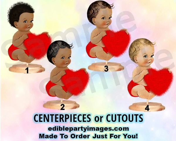 Valentine Heart Baby Boy Centerpiece with Stand OR Cut Outs, Red Heart