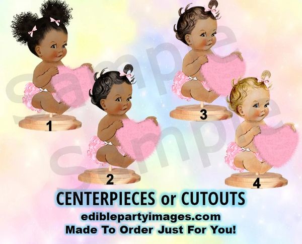 Valentine Heart Baby Girl Centerpiece with Stand OR Cut Outs, Pink Heart