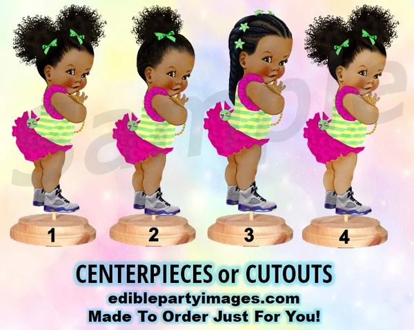 Fresh Princess Baby Girl Centerpiece with Stand OR Cut Outs, Hot Pink Green