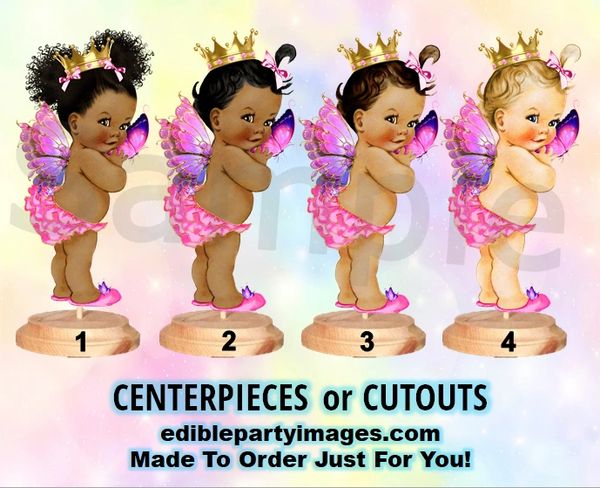 Butterfly Princess Baby Girl Centerpiece with Stand OR Cut Outs, Lavender Purple Pink Wings