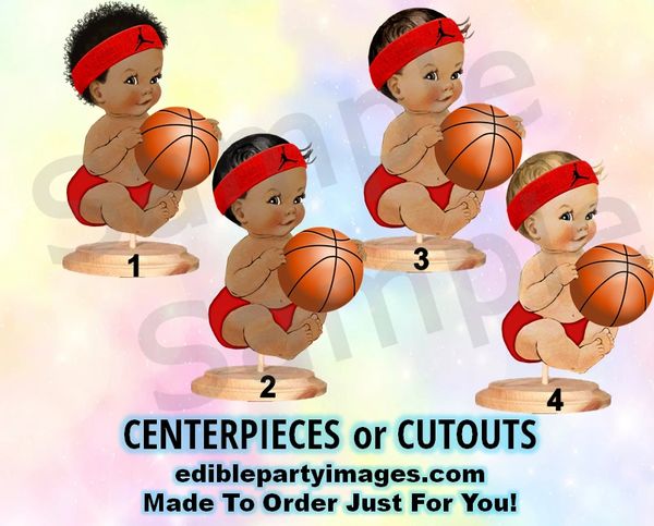 Basketball Player Baby Boy Centerpiece with Stand OR Cut Outs, Red Jordan Headband