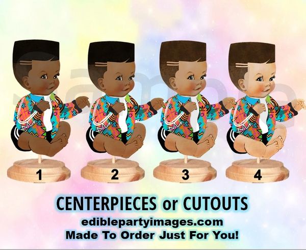 Hip Hop Sitting Baby Boy Centerpiece with Stand OR Cut Outs, Multi Color Pattern Jacket