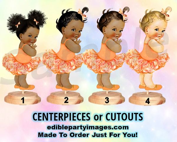 Ballerina Tutu Baby Girl Centerpiece with Stand OR Cut Outs, Tangerine Orange Tutu Slippers