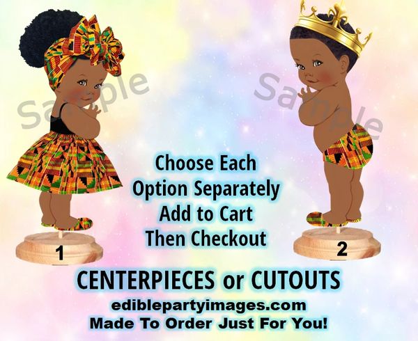 African American Kente Baby Centerpiece with Stand OR Cut Outs, African Kente Twins