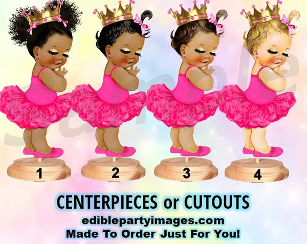 Lashes or Staches Gender Reveal Centerpiece with Stand OR Cut Outs, Hot Pink Ballerina Baby